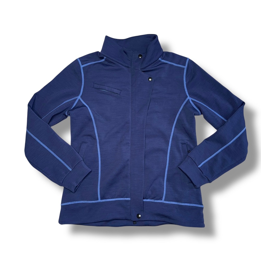 Kuhl Woolforce Jacket Womens Medium Blue Excellent Asymmetrical Zip Snap Front
